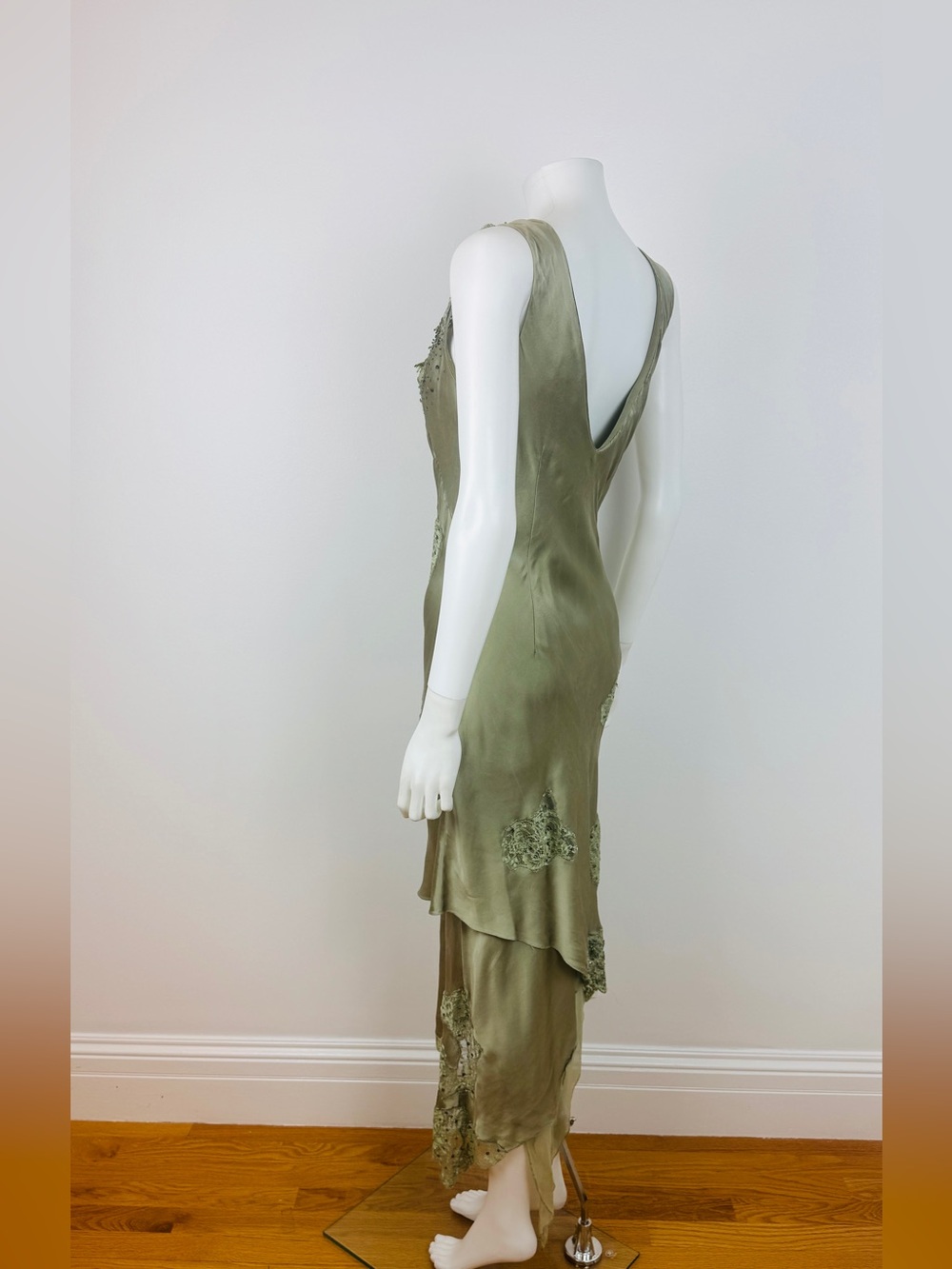 Vintage Alberto Makali Green Silk Beaded Sequin Lace Fairy Dress - Picture 9 of 12